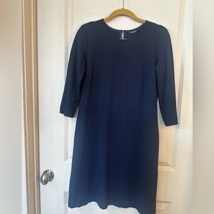 Marimekko Jersey Ponte Knit Sheath Navy Minimalist Luxury Dress, Medium